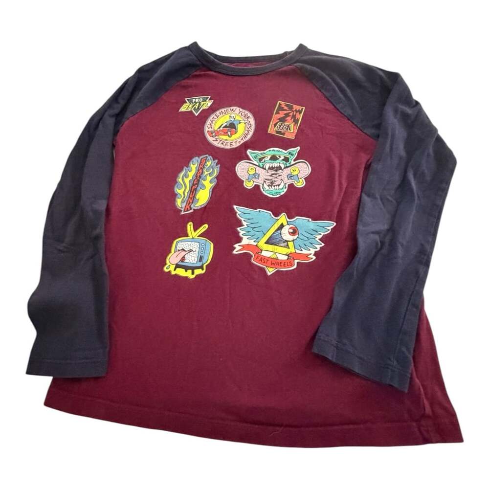 Gap Kids Graphic Long Sleeve Raglan T-Shirt Maroon Blue Size SP
